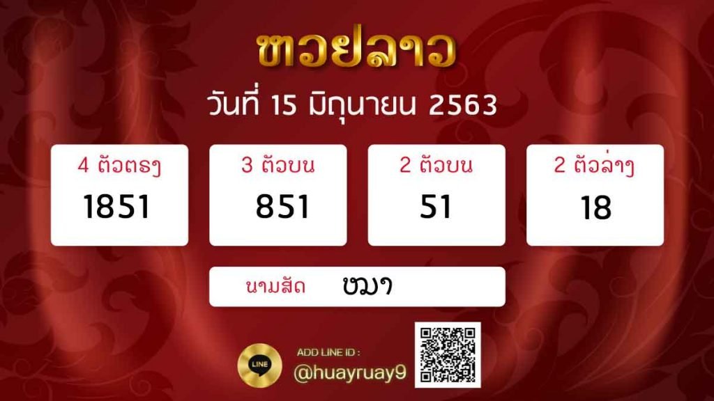 ตรวจหวยลาว งวดวันที่ 15 มิถุนายน 2563