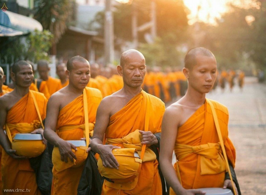 พระต่อแถวบิณฑบาต