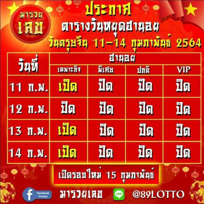 ประกาศวันหยุดหวยฮานอย