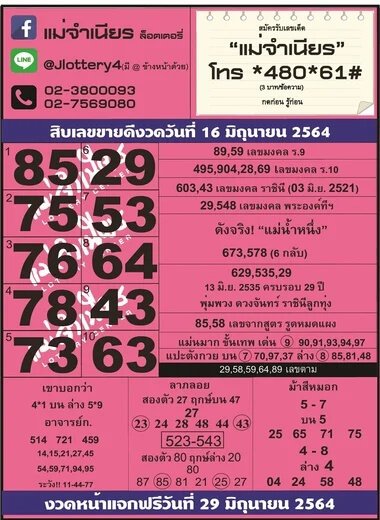เลขแม่จำเนียร16/6/64