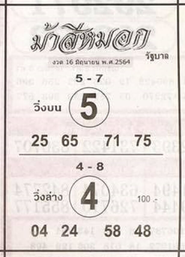 เลขเด็ดม้าสีหมอก16/6/64