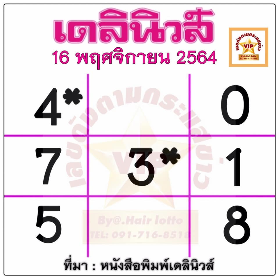 หวยเดลินิวส์16/11/64