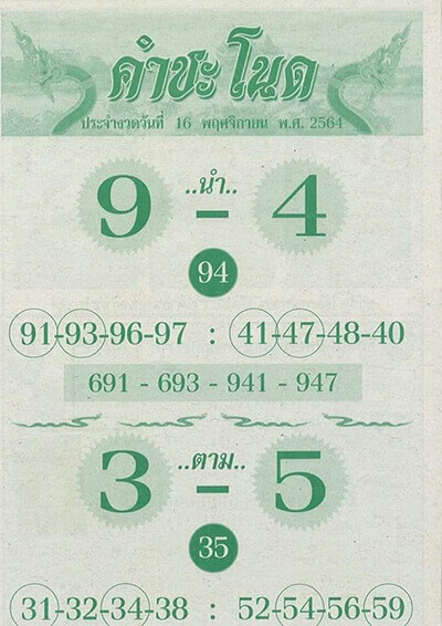 หวยคำชะโนด16/11/64