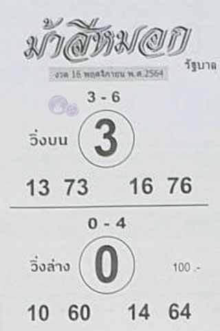 หวยท้าสีหมอก16/11/64