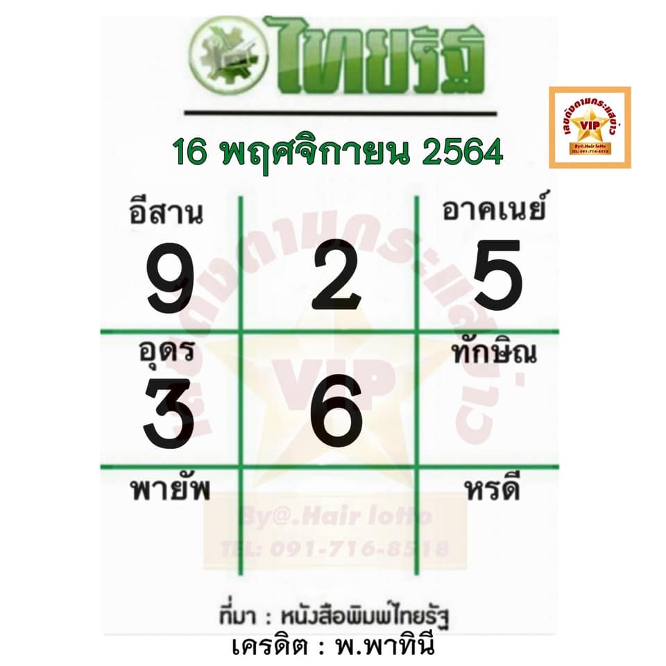 หวยไทยรัฐ16/11/64