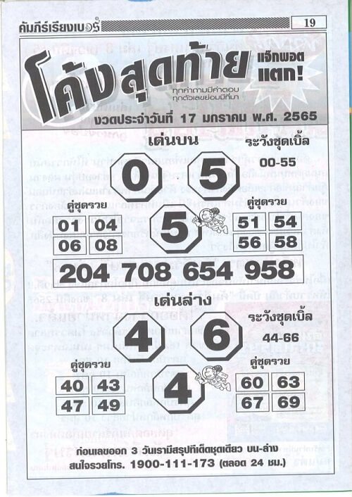 เลขโค้งสุดท้าย17/1/65