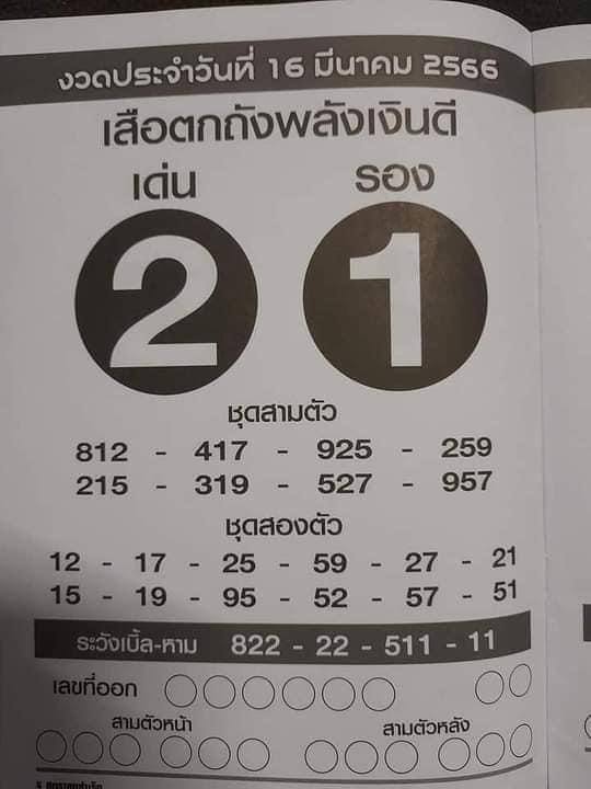 เลขเด็ดเสือตกถังพลังเงินดี มีนาคม 2566