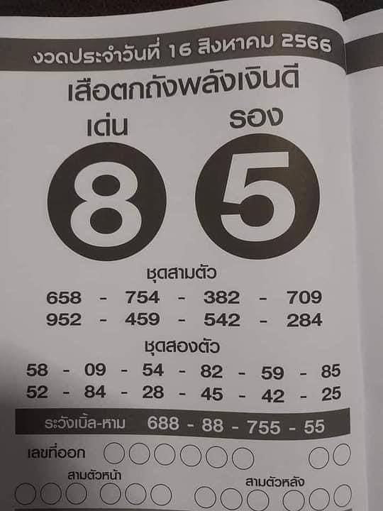 เลขเด็ดเสือตกถังพลังเงินดี สิงหาคม 2566