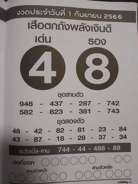 เลขเสือตกถังพลังเงินดี กันยายน 2566